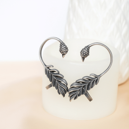 Vintage Feather Ear Cuff Earrings, Oxidised Silver Finish, Boho Style for girls and women